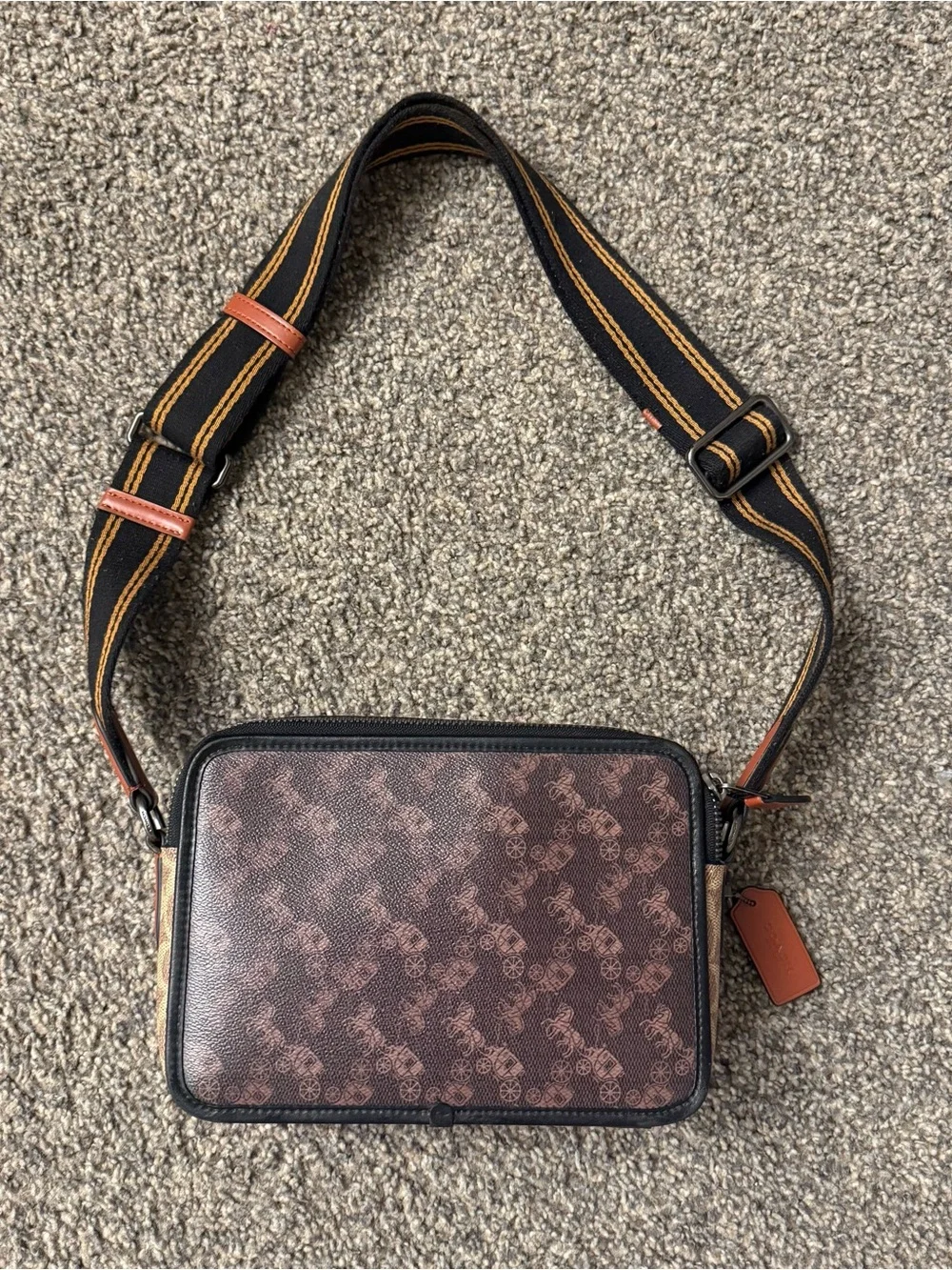 Brown Monogram Crossbody Bag with Contrast Strap